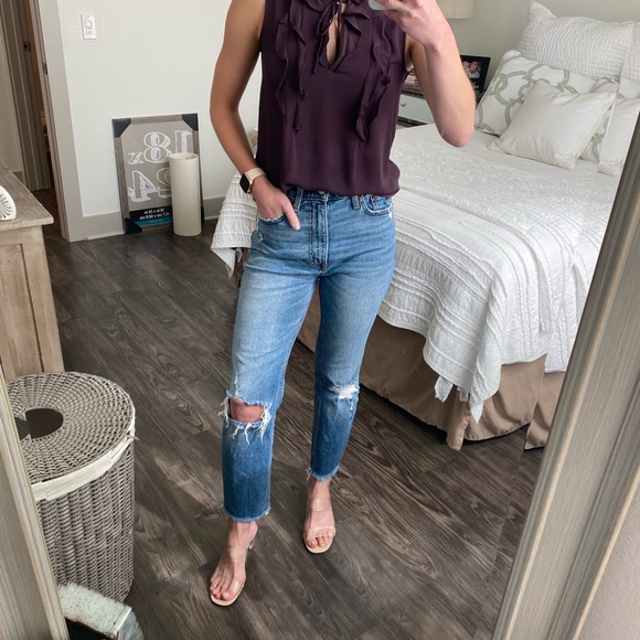 LOFT Plum Mixed Material Top - Picture 2 of 5